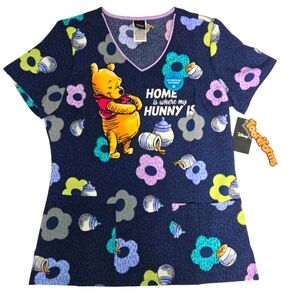 Disney Winnie The Pooh Tooniforms Medical Scrubs Tunic Top Shirt
